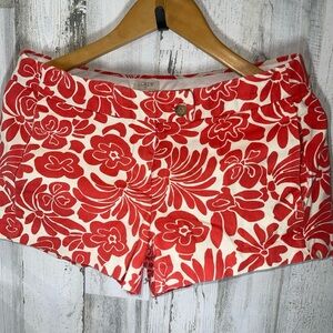 J. Crew Red and White Floral Bermudas